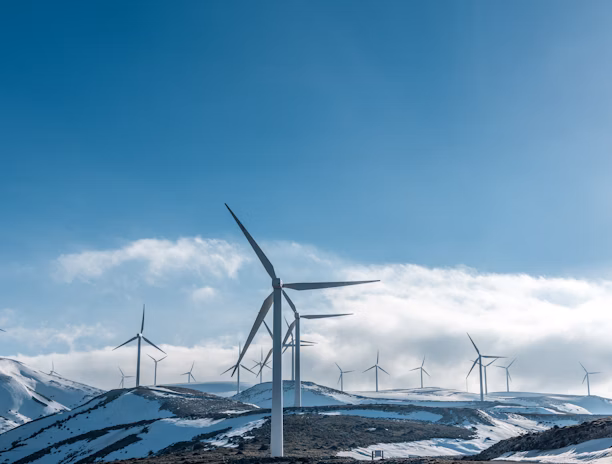 wind turbines on snowy mountain under clear blue sky during daytime